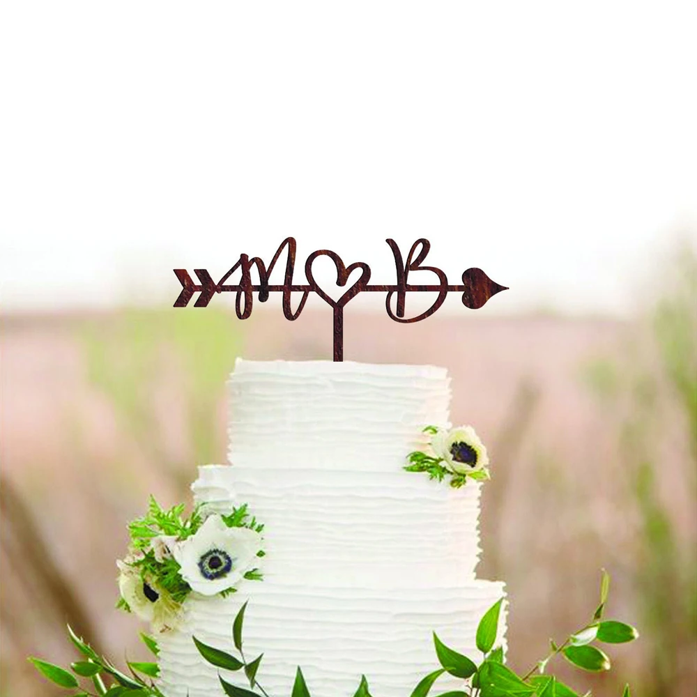 Heart Initial name Wedding Cake Topper, Arrow rustic Cake Topper With Initial name, Personalized Cake Topper, Decorative Wedding