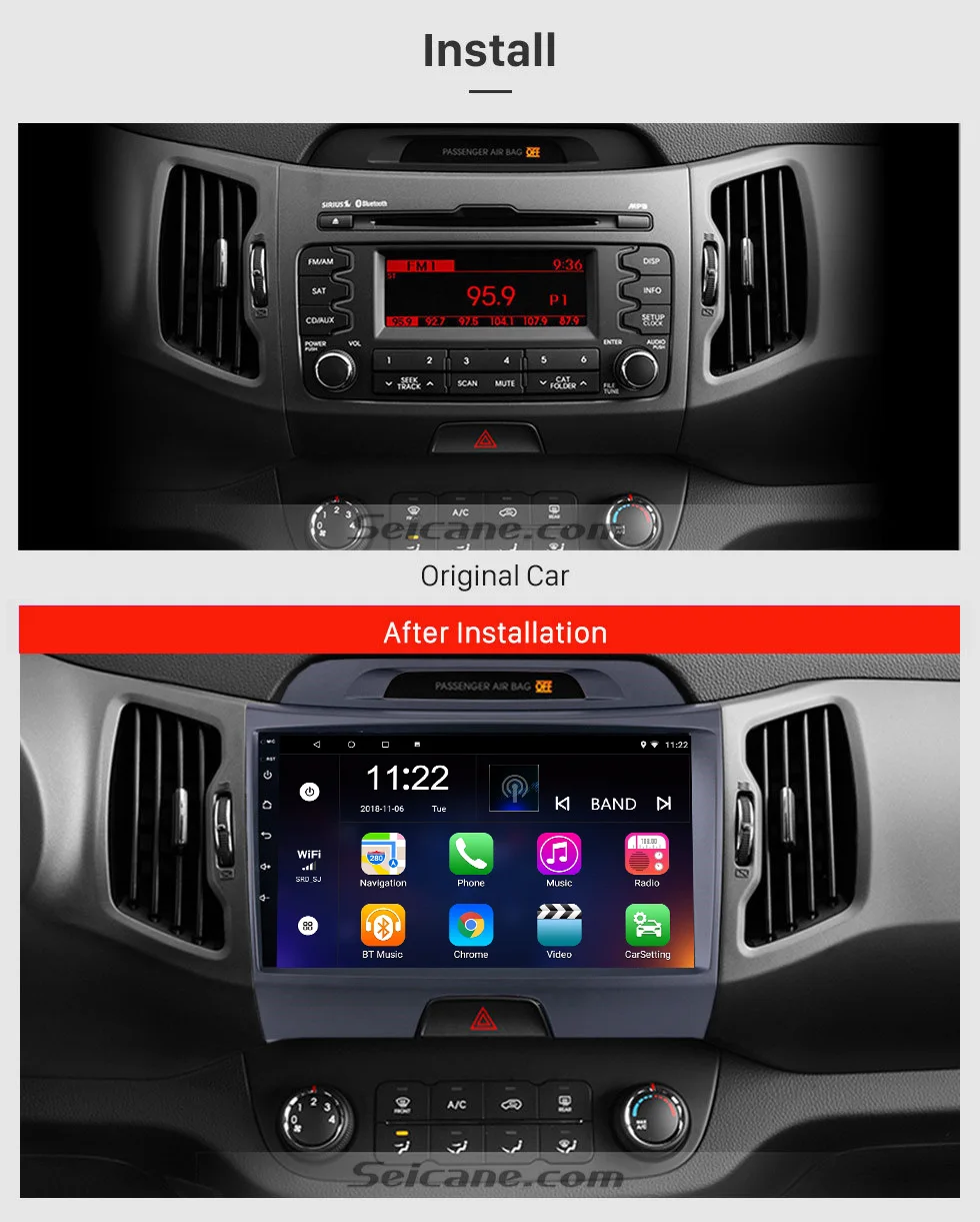 Top Seicane Android 9.0 8-core Car Radio GPS 2Din Multimedia Player For 2010 2011 2012 2013 2014 2015 KIA Sportage with Bluetooth 1