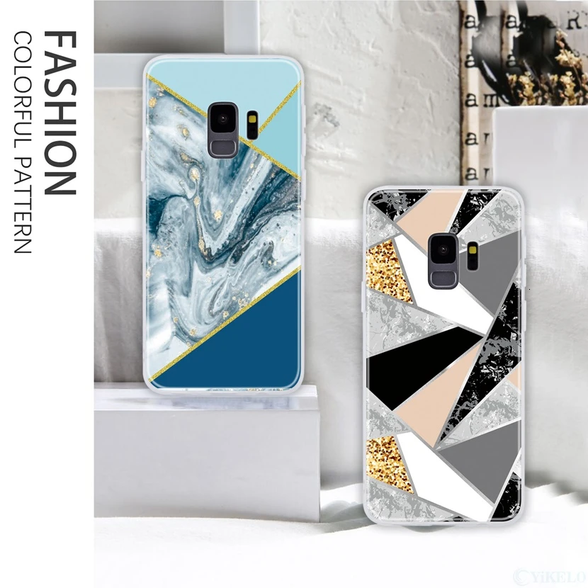 Чехол для телефона для samsung Galaxy S8 S9 S10 Note10 S10E J3 J5 J7 J4 J6 J8 плюс арт в виде геометрических фигур Мрамор мягкая термополиуретановая накладка на заднюю панель