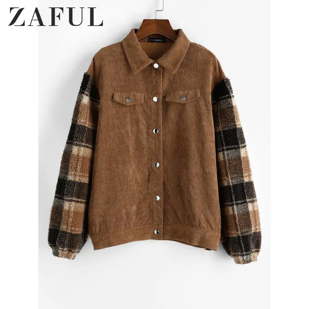 ZAFUL теплая Вельветовая клетчатая куртка из искусственной овечьей шерсти с
