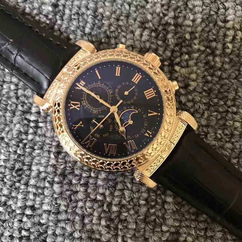 5 Модные мужские часы из кожи AAA s PP SKY MOON Tourbillon, дизайнерский чехол с гравировкой, автоматические часы, мужские Роскошные наручные часы от ведущего бренда - Цвет: 5