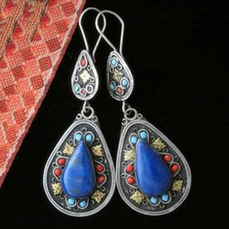 

Bohemian Ethnic Water Drop Navy Blue Gem Stone Earrings Indian Tribal Drop Dangle Earring Vintage Pendientes Mujer 2019 Z3D271
