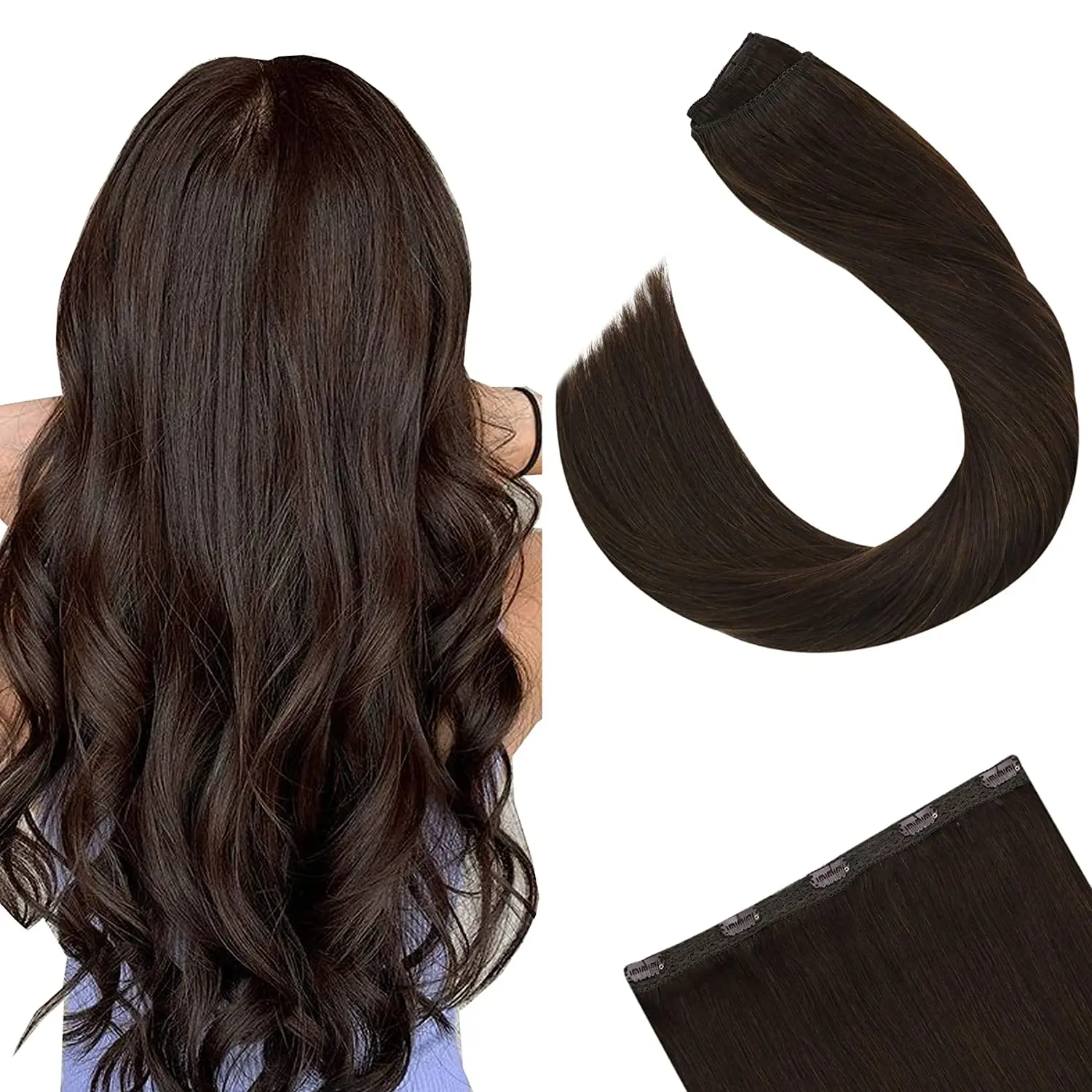 Get This Hair-Extensions Human-Hair Clip-In One-Piece Ugeat Brown Color--4 Remy Hair-50g/Set Medium NyoKgENVg