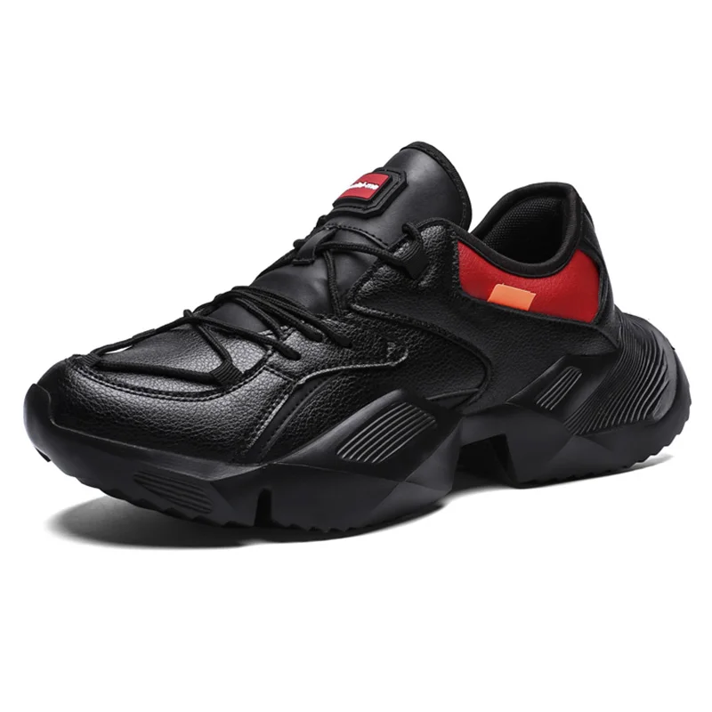 Black Red C BomKinta INS/популярная мужская обувь; Сезон Зима; специальная Корейская версия; кроссовки на толстой подошве; Вулканизированная обувь; модные мужские кроссовки для папы - Цвет: Black Red C