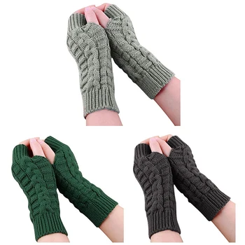 

Women's Winter Knitted Fingerless Gloves Crochet Thumb Hole Arm Warm Gloves 3 Pairs