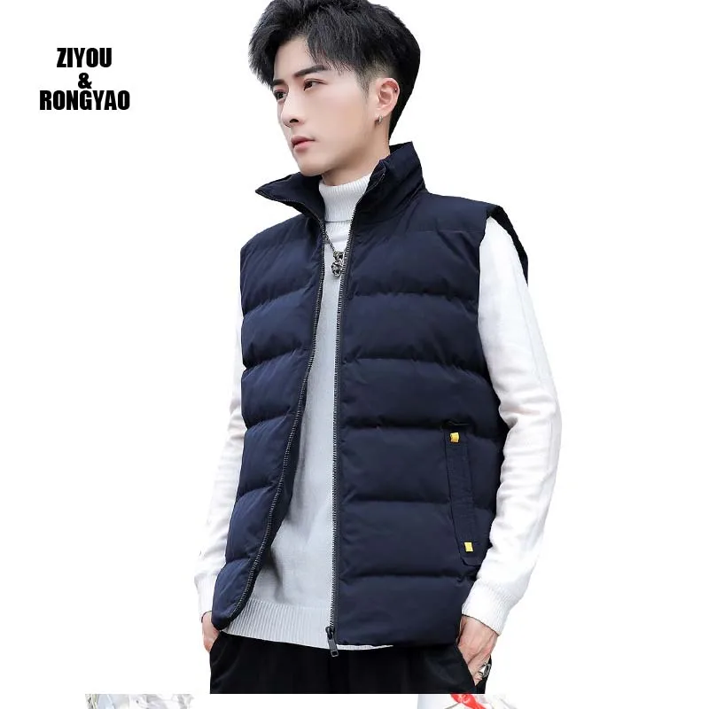 

2020Men Winter Casual Waistcoat Fashion Light Vest Thick Duck Down Warm Sleeveless Male Jacket With Zip Pocket clothesPlusSize