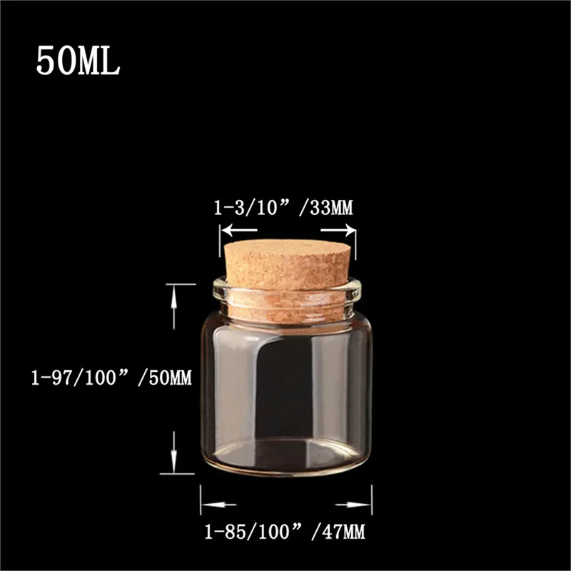 24pcs 47x50x33 mm 50ml Empty Wide Mouth Glass Bottles With Cork DIY Bless Hope Bottles Decorative Vials Gifts