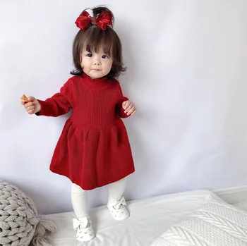 

2020 Spring Baby Dresses for Girls Autumn Winter Long Sleeved Knit Princess Dress Ribbed Kids Dress Girls Baby Clothing