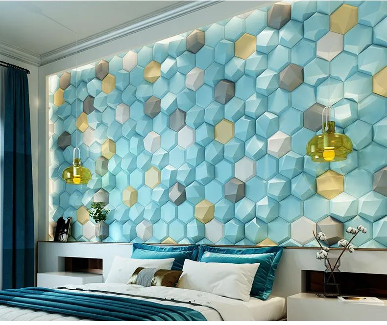 

3D Наклейка на стену, шестигранная кровать, изголовье, спальня, татами, декорация, эстетика для гостиной, самоклеющиеся обои