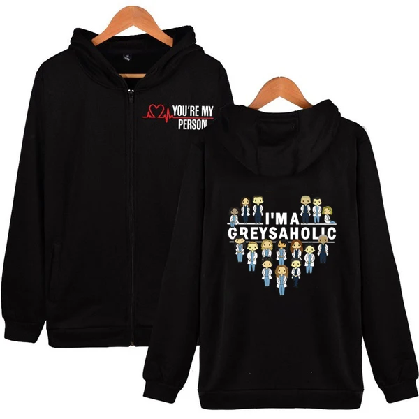 Черный GREYS Anatomy с застежкой-молнией толстовка с капюшоном GREYSAHOLIC Толстовка Sweattershirt GREYS Anatomy подарки худи Толстовка с капюшоном - Цвет: Черный