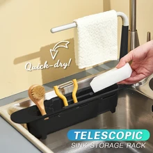 

Telescopic Sink Tray Organizer Sponge Holder Soap Towel Storage Basket Drain Rack Sink Drain Shelf Kitchen Gadgets Accessories