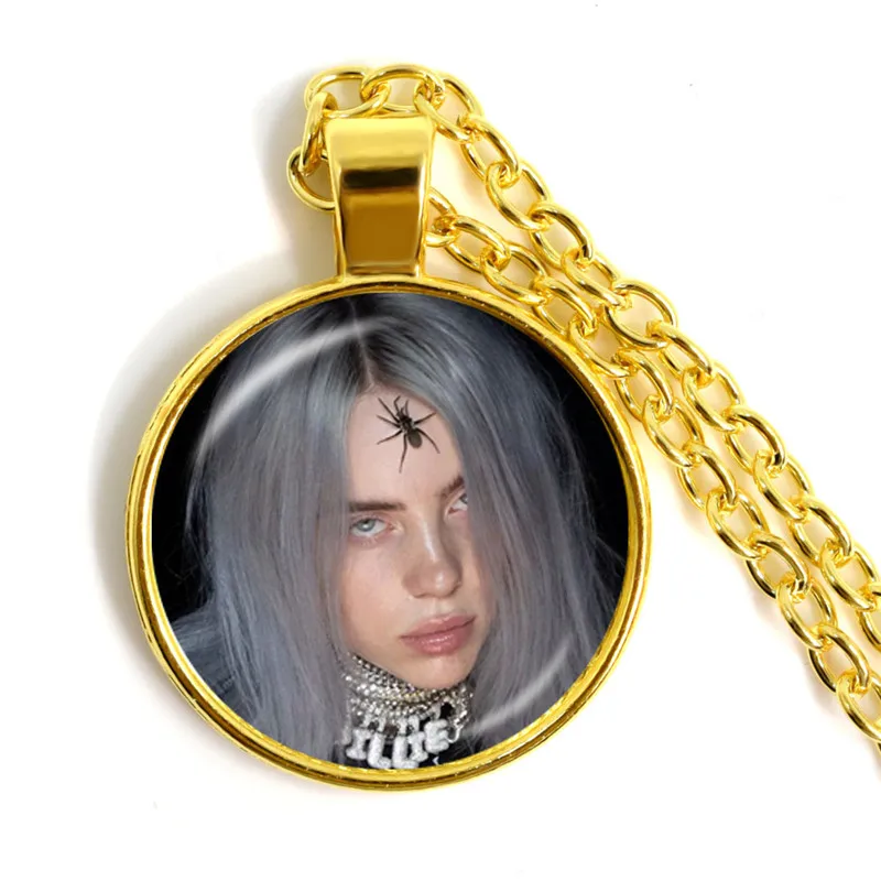 Горячая Billie Eilish вентиляторы ожерелье модный певец Harajuku печати стеклянный кабошон ручной работы кулон панк металлические украшения для женщин подарок - Окраска металла: 8