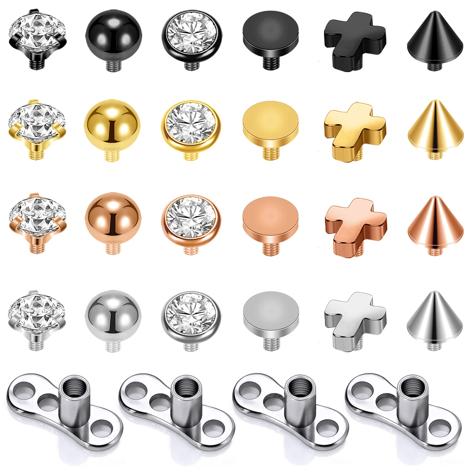 

AOEDEJ 14-24PCS/LOT Dermal Anchor Top Set Stainless Steel Crystal Dermal Piercing Gold Color Hide In Skin Piercings Body Jewelry