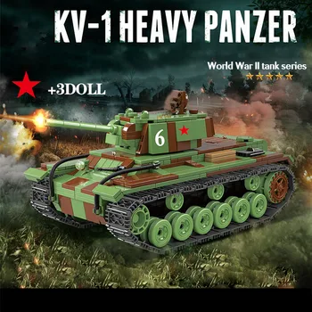 

726PCS Military Russia KV-1 Tank Building Blocks WW2 Military Tank Army Soldiers Figures Weapon parts Bricks Toys for Children