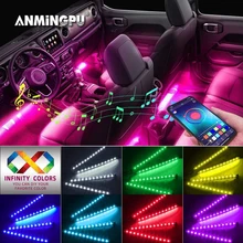 ANMINGPU RGB Car Foot Interior Light Neon LED Strip Light with USB Wireless Remote Music APP Control Atmosphere Decorative Lamp