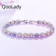 QooLady, модные, овальной огранки, цветные, микро проложенный кубический цирконий камень, трендовая Женская теннисная цепь, браслеты-манжеты с фианитами, ювелирное изделие S013