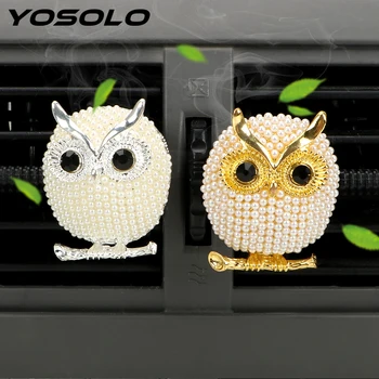

YOSOLO Car Air Freshener Air Vent Perfume Metal Pearl Owl Crystal Perfume Clip Auto Outlet Air Freshener