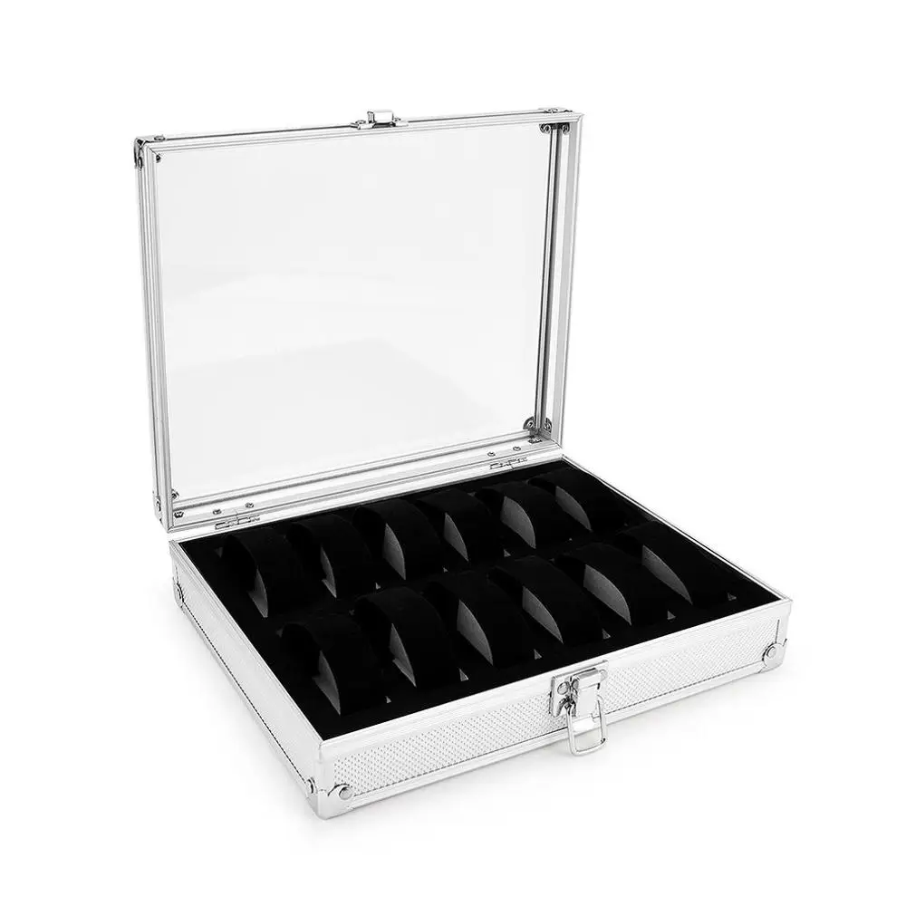 

12 Slots Aluminum Alloy Watch Organizer Display Storage Box Mechanical Watches Box Flip Cover Showcase 65291020A