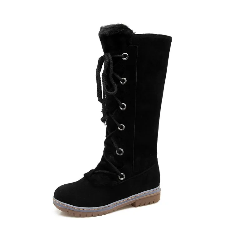 Черный Женская прогулочная обувь; сапоги до середины икры на низком каблуке; женская обувь; теплые зимние сапоги на шнуровке; рыцарские сапоги для верховой езды; Уличная обувь - Цвет: Черный