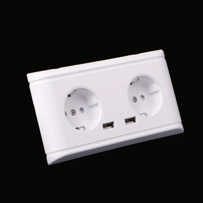 16А настенное зарядное устройство с двумя гнездами, адаптер с двумя usb-портами, штепсельная вилка европейского стандарта, панель розеток