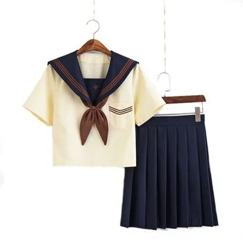 

Linght Yellow JK Uniforms 2 piece set Hot Sale Anime School Uniform Cosplay Costume Japanese School Girl Cosplay Sailor Suits
