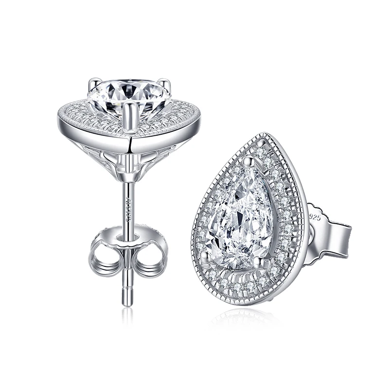 AINUOSHI 925 Серебряная груша, 7x10 мм CZ Halo Серьги-гвоздики 2CT серебряные серьги-гвоздики для женщин, свадебные украшения, подарки