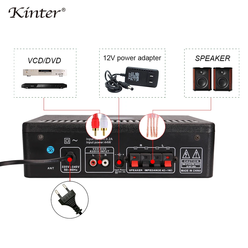 Kinter 007 караоке усилитель аудио 2.0CH 30 Вт contro bass высокие частоты музыки микрофон эхо