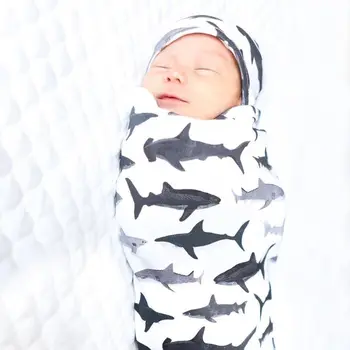 

2 Pcs/set Newborn Baby Sleeping Bag Hat Set Fashion Printed Color Cute Infant Child Anti-kick Swaddle Wrap Hats Photography Prop