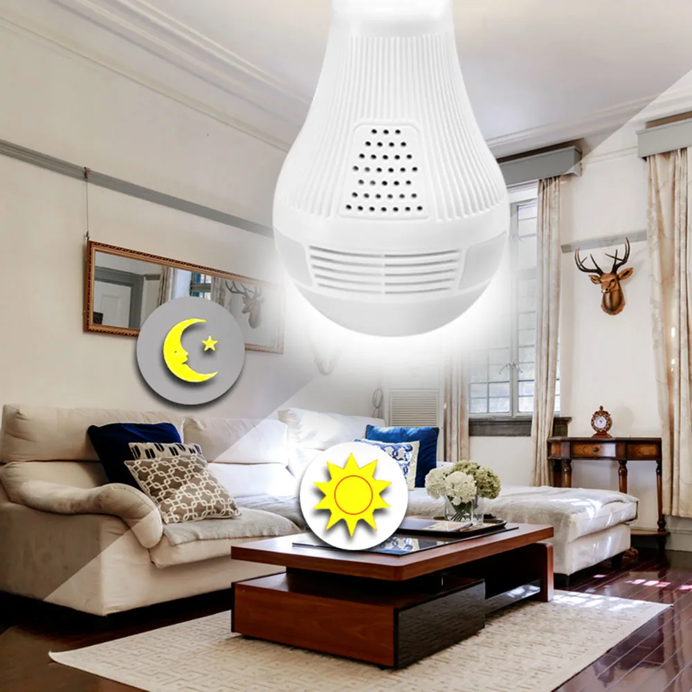 

1080P PTZ 360 ° FishEye Wireless IP Camera Bulb Light 3D VR Mini Panoramic Home CCTV Security Bulb Camera Baby Sleeping Monitor