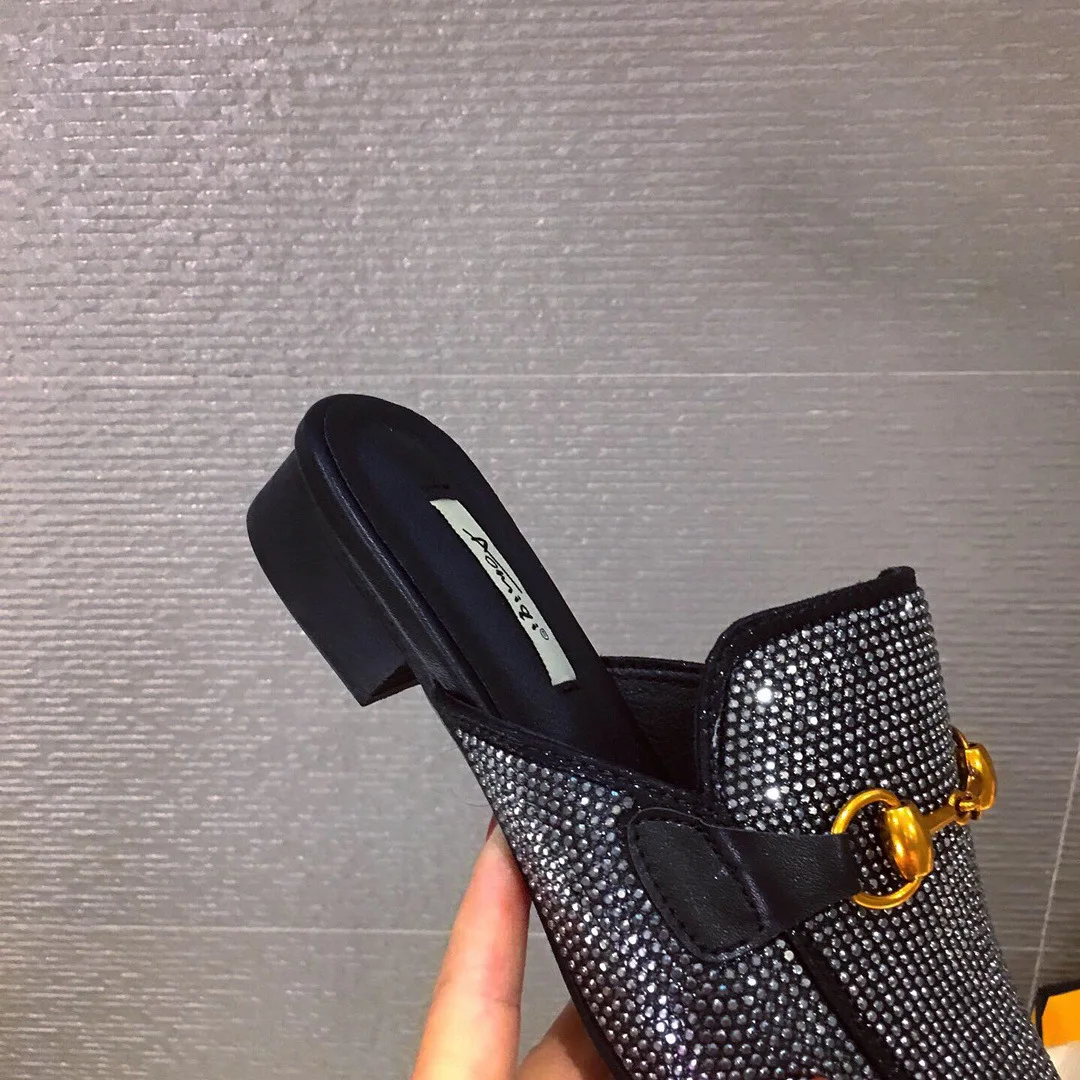 

Round-Toe Man-made Diamond Sandals 2019 Autumn New Style Korean-style Fairy Wind WOMEN'S Shoes Closed-toe Chunky-Heel Mules Shoe