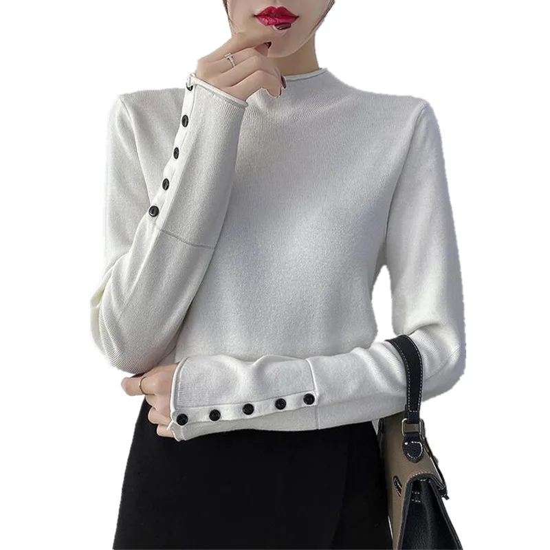 2021 Autumn Winter Fashion Slim Sweater Women Turtleneck Feamle High Elastic Solid Elagant Knitted Pullovers 820 | Женская одежда