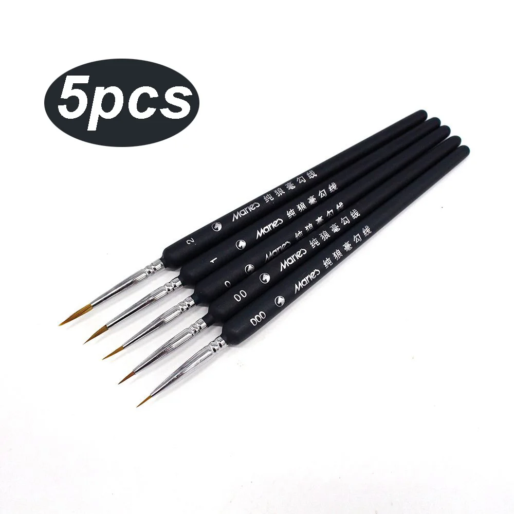 5pcs from 000 to 2 Миниатюрные кисти для рисования, набор деталей, крючок для рисования, круглая ручка, принадлежности для ручек, акварельные цифры, набор линий для точечной краски - Цвет: 5pcs from 000 to 2