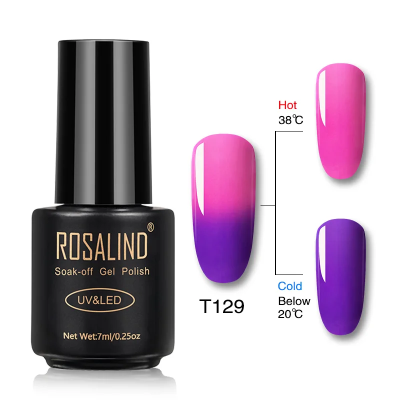 Гель-лак для ногтей ROSALIND, меняющий температуру, Гель-лак, гибридные Лаки, 7 мл, УФ-светодиодный, впитывающий Гель-лак, Базовое покрытие для ногтей - Цвет: RAT129