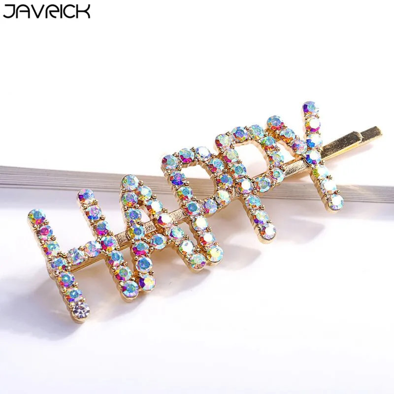 5 шт. минималистичные заколки с надписью Happy capitaly Bobby, цветные ювелирные стразы, заколки для волос для женщин и девочек, стильные заколки с боковой челкой