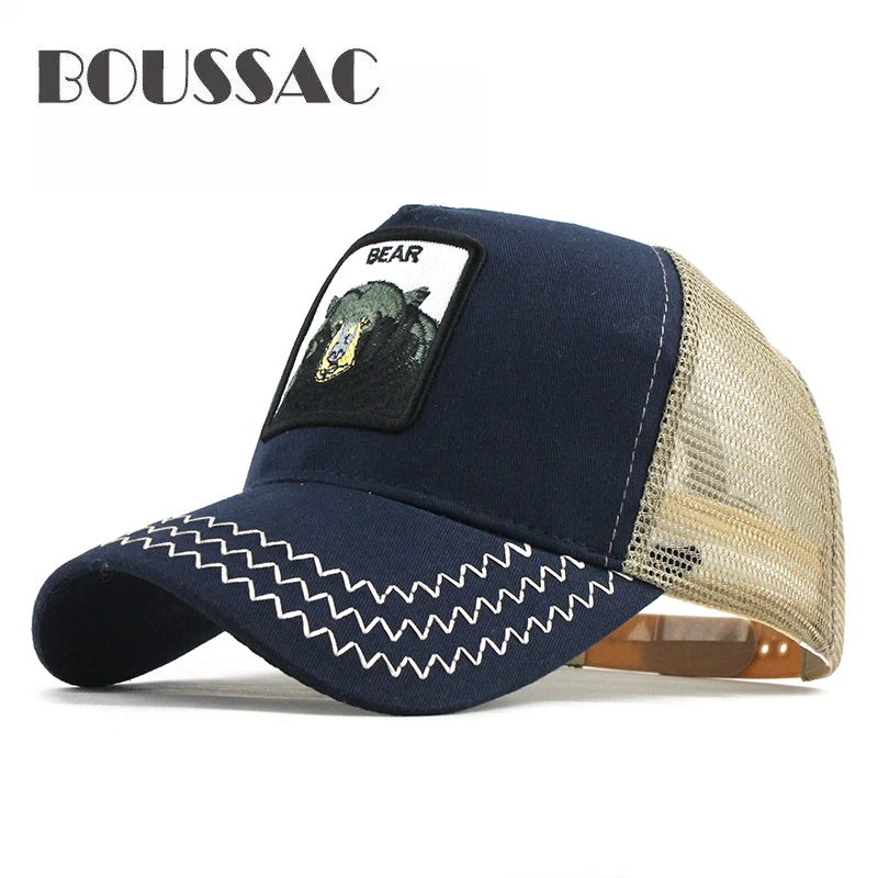 BOUSSAC Animals Embroidery Baseball Caps Men Women Snapback Hip Hop Hat Summer Breathable Mesh Sun Gorras Unisex Streetwear