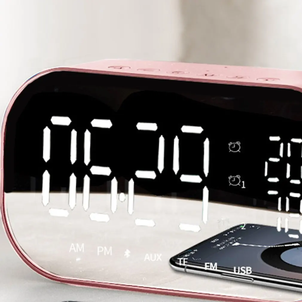 Alarm Clock Bluetooth Speaker FM Radio Portable Wireless Loudspeakers Stereo Music TF Speakers For Bedroom Weather