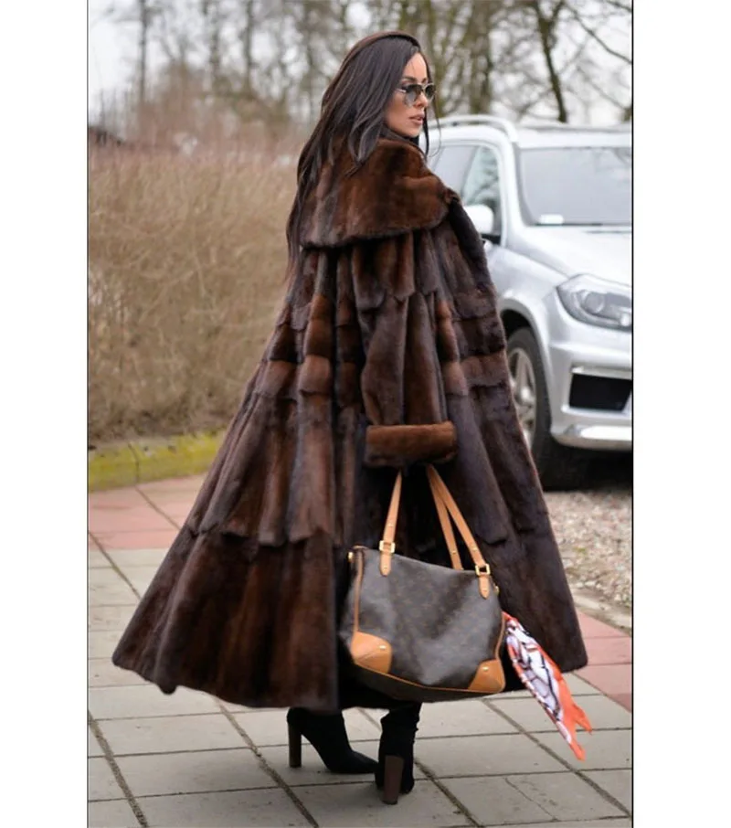 FURSARCAR 2021 New Real Mink Fur Coats Women Whole Skin Thick Warm Mink Fur Jacket For Female Long Style Luxury Nature Fur Coat