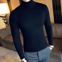 Мужской свитер с высоким воротом, Мужской пуловер, Новые свитера, приталенный однотонный Обычный мужской свитер, белый и черный цвета