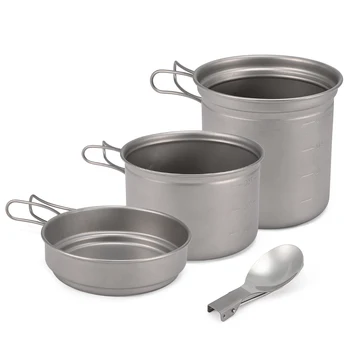 

Camping Cookware Kit Outdoor Titanium Cooking Set Water Kettle Pan Pot Travelling Hiking Picnic BBQ Tableware Equipment 4pcs/Set