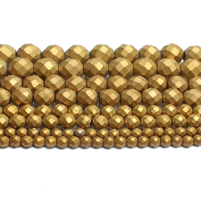 Natural Stone Hematite Round Beads in Gold & Silver Tones for Jewelry Making - 15'' Strand