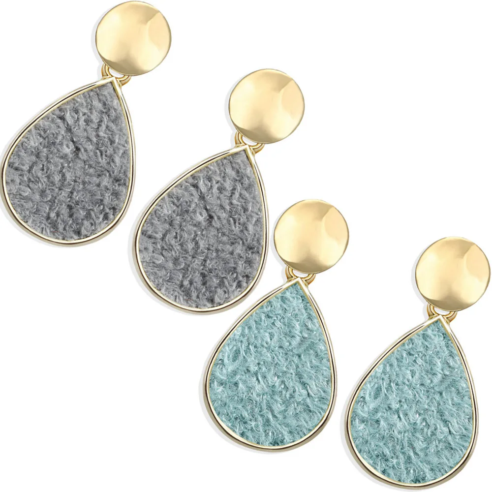 

European Cross-Border New Earrings Creative Simple Drop-Shaped Inlaid Plush Sequins Ear Stud Retro Temperament Ear Stud