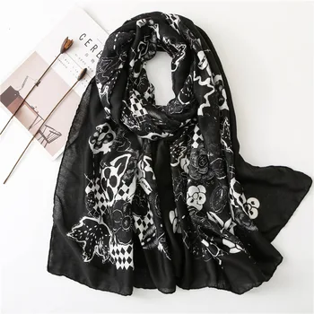 

Luxury Brand Autumn ethnic style white Print silk Scarves 2020 winter quality Cotton and Linen Scarf lady beach Sunscreen Shawls