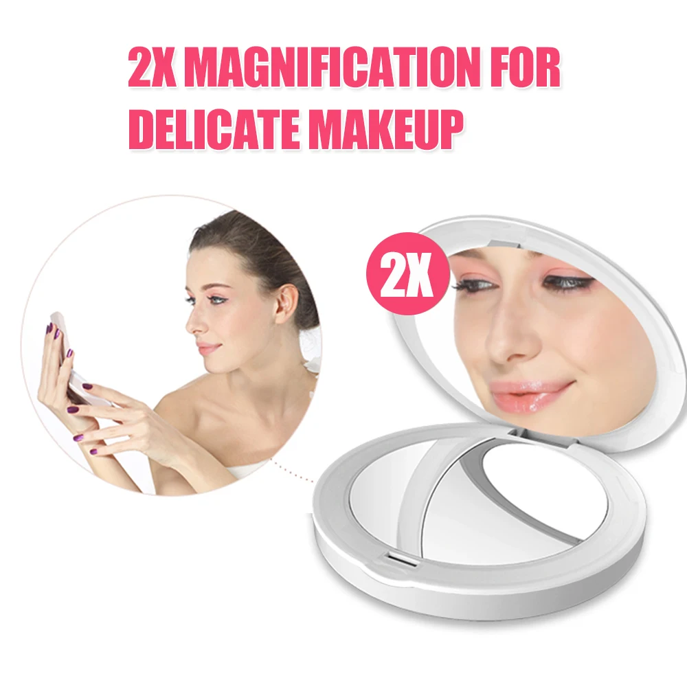 TOUCHBeauty светодиодный зеркало для макияжа, 1X 2X косметическое зеркало, 3,5 дюймов зеркало с подсветкой с USB зарядным устройством для сумки карман путешествия 1275B
