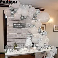 72 pçs conjunto de arco de balões, guirlanda de prata branca, 12 polegadas, bexiga de confete, chá de bebê, decoração de casamento, suprimentos de parede, fundo