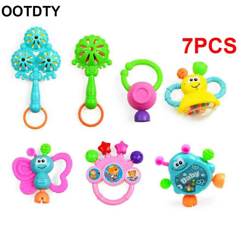 7 шт./компл. Прорезыватель для зубов погремушка для прорезывания зубов детские рук Jingle пожимая колокол новорожденных красочные детские игрушки Монтессори