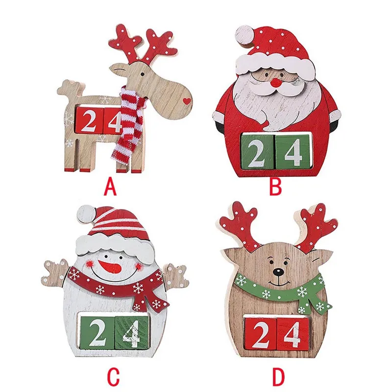 Wooden Santa Claus Snowman Reindeer Pattern With Painted Block Holiday Home Ornament Decor Christmas Advent Countdown Calendar@5