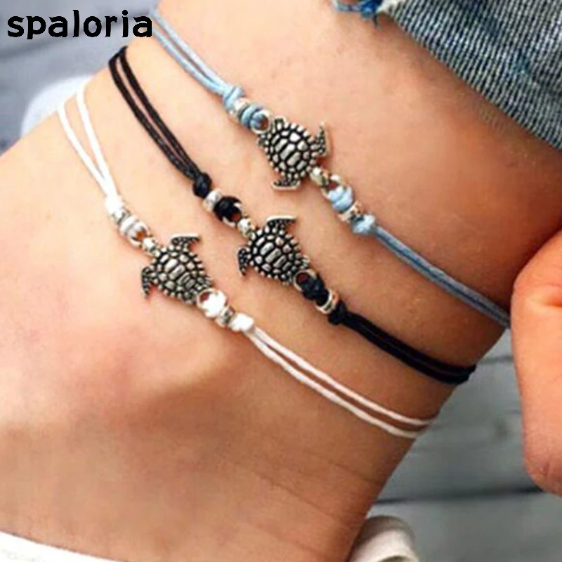 

Spaloria Boho Tortoise Cuckold Anklets Turtle Charms Layered Rope Anklet For Women Foot Bracelet Leg Chain Fashion Beach Jewelry