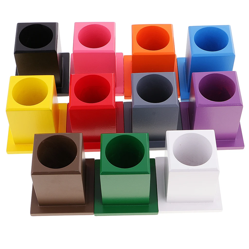 11 Colored Pencil Holders Wooden for Kids Montessori Educational Toy Birthday Gift