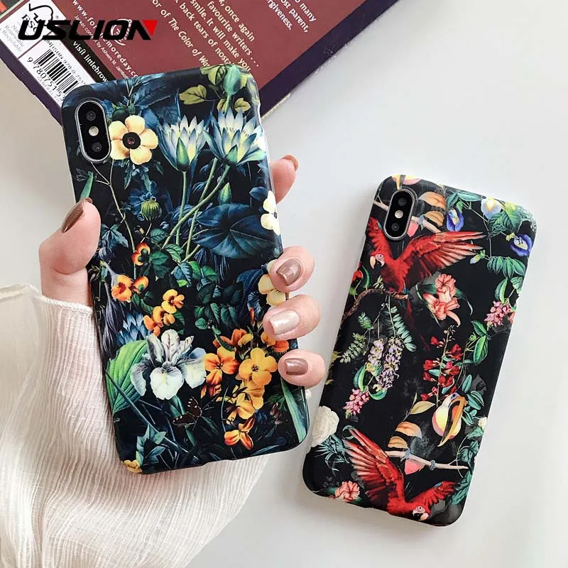 USLION чехол для телефона в стиле ретро с цветами и листьями iPhone 11 Por Max X XR XS мягкий IMD
