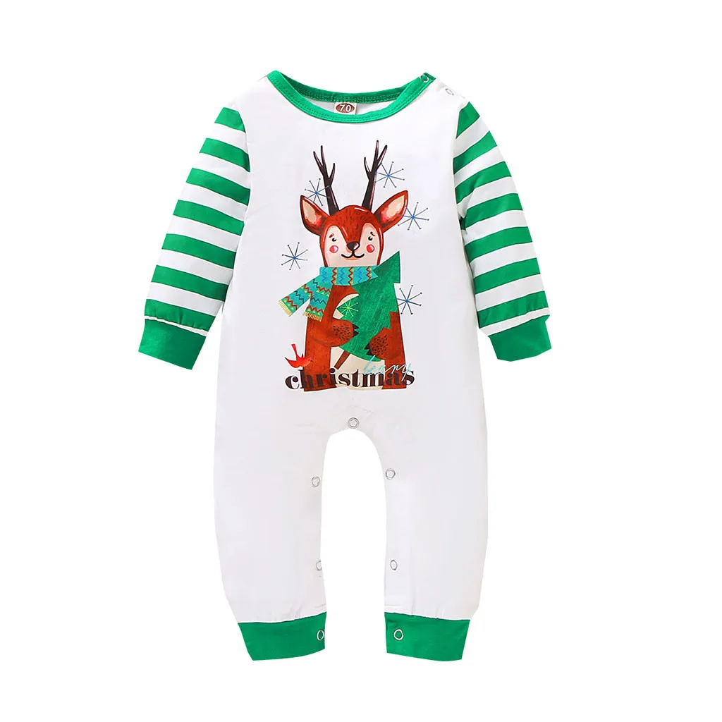 Зеленый Рождественский комбинезон в полоску с рисунком оленя для маленьких мальчиков и девочек, комбинезон для малышей, Осенний Модный комбинезон с длинными рукавами для мальчиков и девочек - Цвет: Зеленый